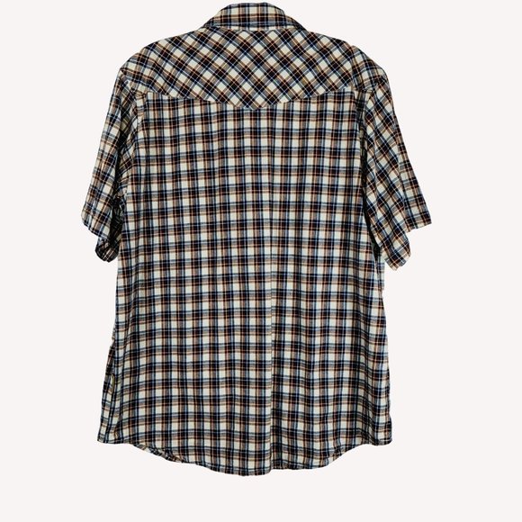 Skechers Plaid Pearl Snap Western Shirt Sz M Work Flap Pockets Short Sleeve Norm - Picture 2 of 12